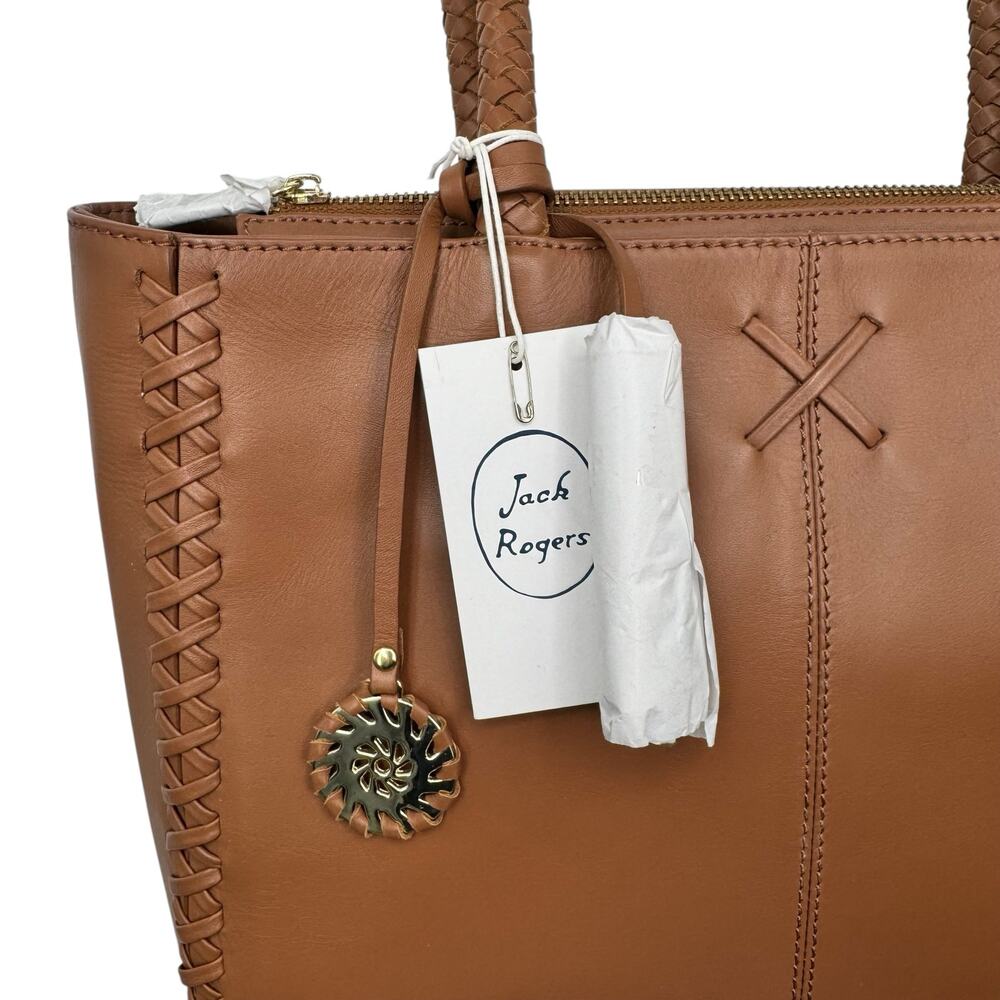 NWT Jack Rogers Bianca 100% Leather Tote Bag Brown Dual Braided Straps *Flaw* - Picture 2 of 13